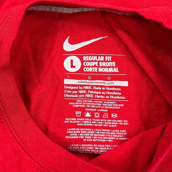 Nike Check Swoosh Logo Red White Regular Fit Tee T Shirt size Large L B4 - Picture 3 of 5